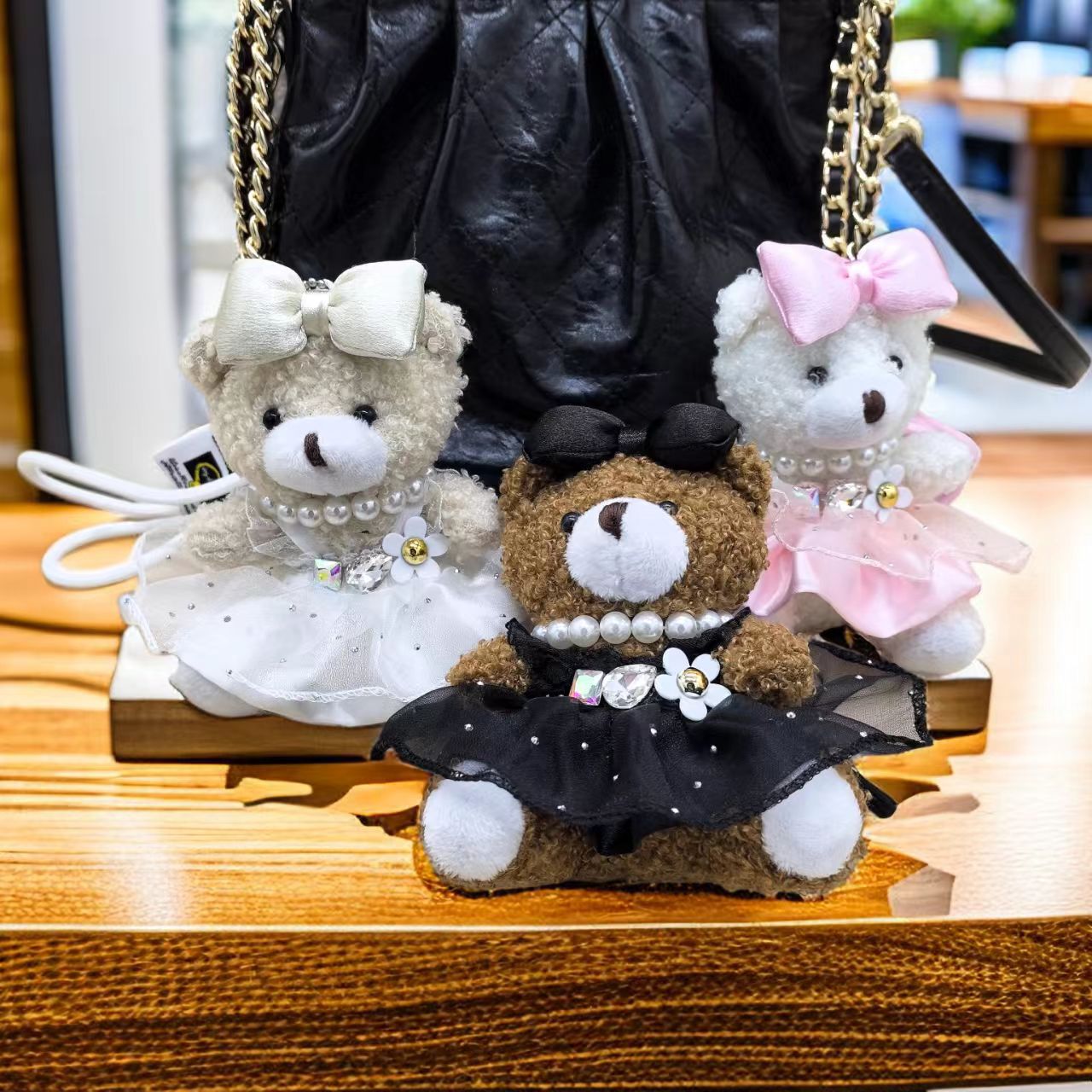 跨境春季新款彩绳公仔挂件熊小迪玩偶包包挂饰毛绒玩具箱包车载