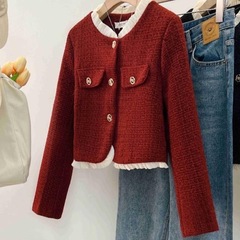 Xiaoxiangfeng 赤いジャケット女性のための 2025 秋と冬の新しい大きいサイズファット痩身今年人気のヨーロッパバージョンのショートトップ