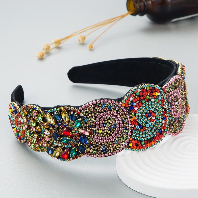 Fashion Color Rhinestone Headband Broad-sided Headband Wholesale display picture 1
