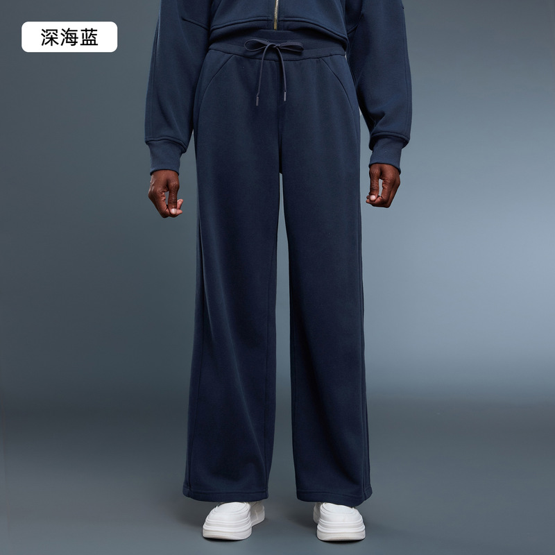 秋冬保暖运动休闲裤女垂感宽松百搭加绒裤子日常通勤直筒裤D25133|undefined