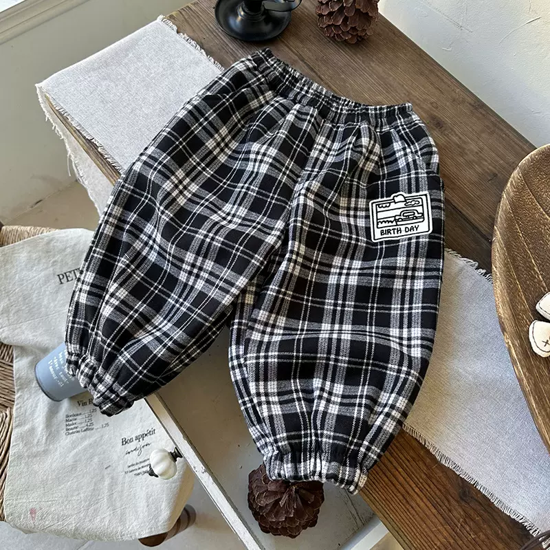 【现货】男童加绒童裤2025秋冬新款韩版小童格子加绒裤子QK256317