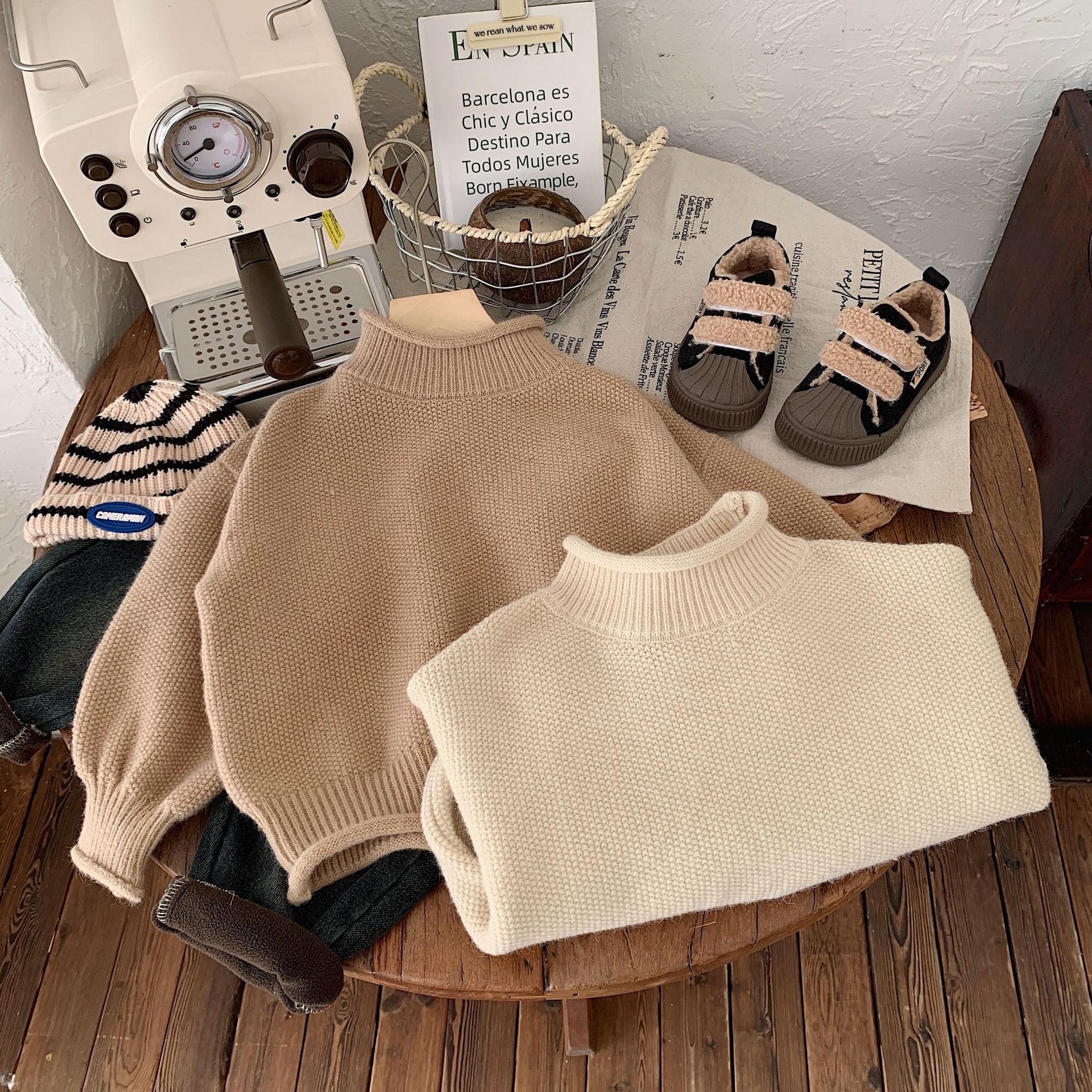 Children's Sweater 2023 Bangcheng Winter Edition Korean Boys' Solid Color Lazy Personalized Curled High Neck Bottom_voghion.com