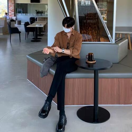 Men's College Style Corduroy Shirt Spring and Autumn Youth Formal Long-Sleeve Blouse Korean Men's Outerwear