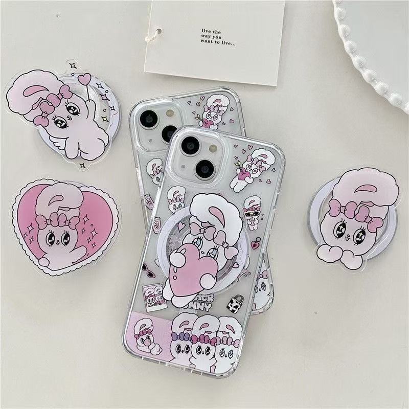 Pink Heart Rabbit Magnetic Holder Suitable for Iphone16/15Promax Apple 14/13/12/11 Mobile Phone