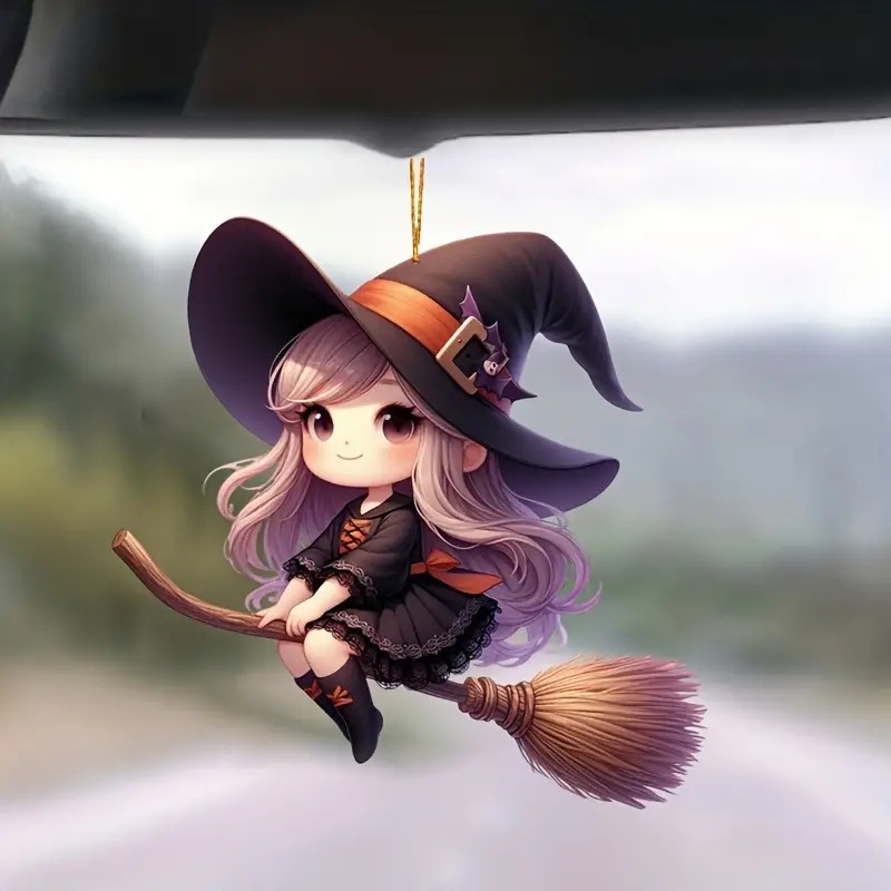 Halloween bruja colgante de automóvil nuevo producto transfronterizo acrílico plano espejo interior decoración mochila colgante image 2