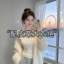 【仅用于产品展示勿拍】-法式蕾丝拼接V领长袖打底衫女秋冬别致修