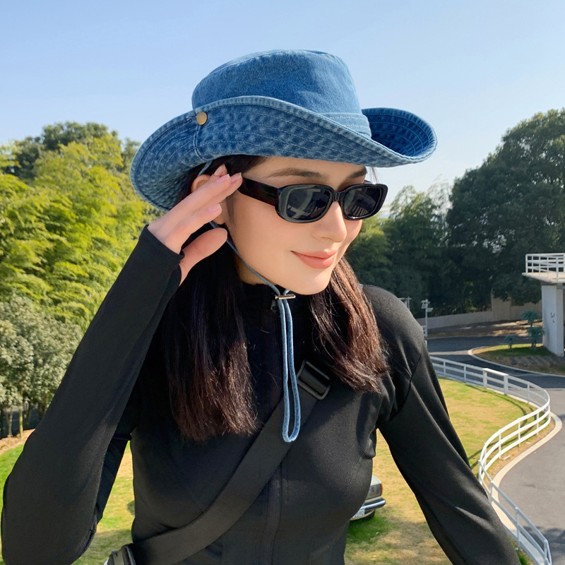 Jeans pescador sombrero mujer 2024 nueva primavera y otoño plegable al aire libre camping sombrero de montaña sombrero de verano