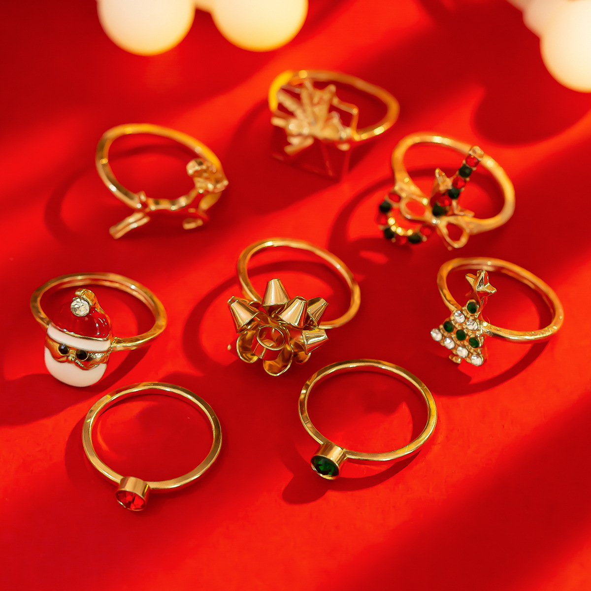 European And American Jewelry Fashion Metallic Reindeer Ring Christmas Trend Holiday Gift Ring Set Of 8 Pieces_voghion.com