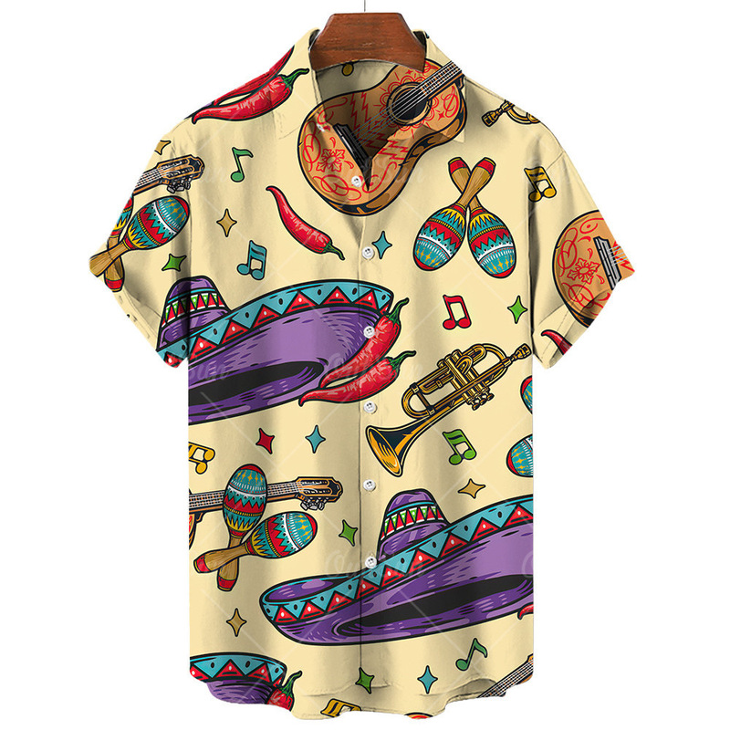 2026 Men's Cross-Border Foreign Trade Mexican Style Printed Shirt Casual Men's Travel Short-Sleeved Shirt Hawaii