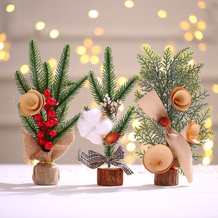 25cm Mini Creative Christmas Tree Desktop Decorations Christmas Decorations Simulation Pine Leaf Red Fruit Christmas Trees
