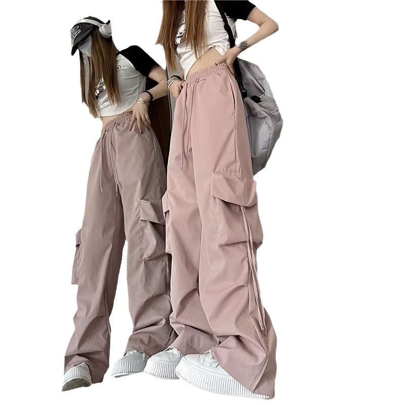 Pantalones cargo de cinco bolsillos, pantalones casuales largos hasta el suelo, pantalones deportivos, pantalones rectos de pierna ancha, pantalones deportivos para mujer, moda coreana para mujer.
