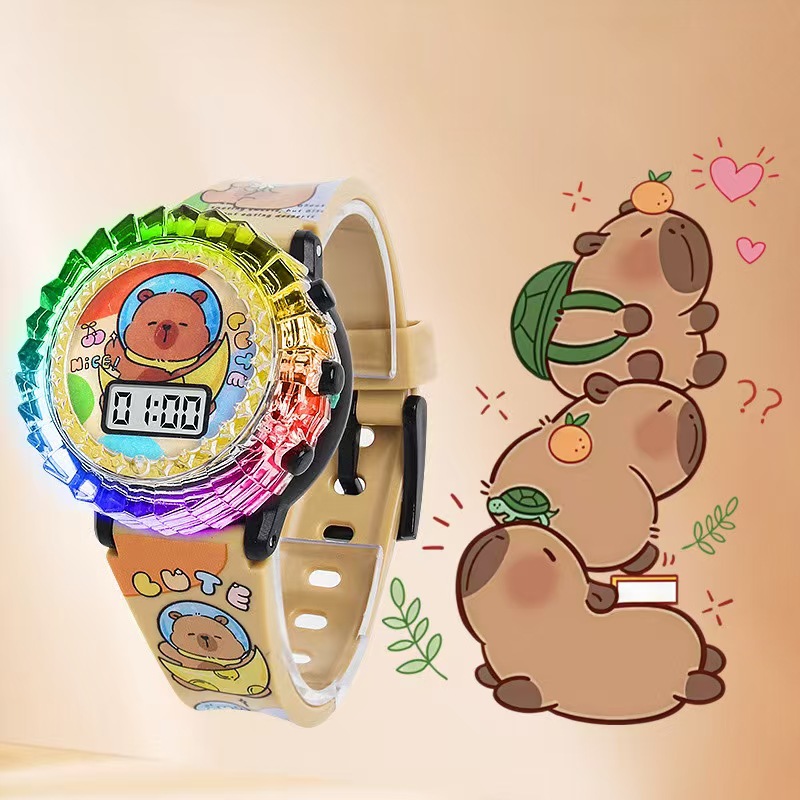 Children's Watch Girl Male Luminous Gyro Cartoon Kapibara Doll Kindergarten Primary School Student Watch to Tell Time