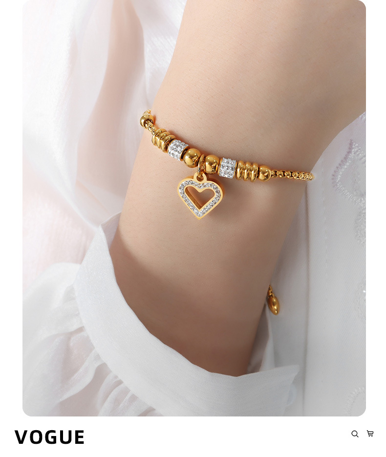 Bracelets Classification 304 Stainless Steel Chain Material 1 Piece Quantity PVD Coated Real Gold Plated 18K Gold Heart Shape Titanium Steel Elegant Shiny Waterproof Non Tarnish 304 Stainless Steel Bracelets