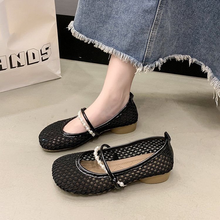 Zapatos de tacón grueso de un solo pie, zapatos de mujer de verano 2026 nuevos zapatos de red de tacón bajo de estilo francés agujado image 8