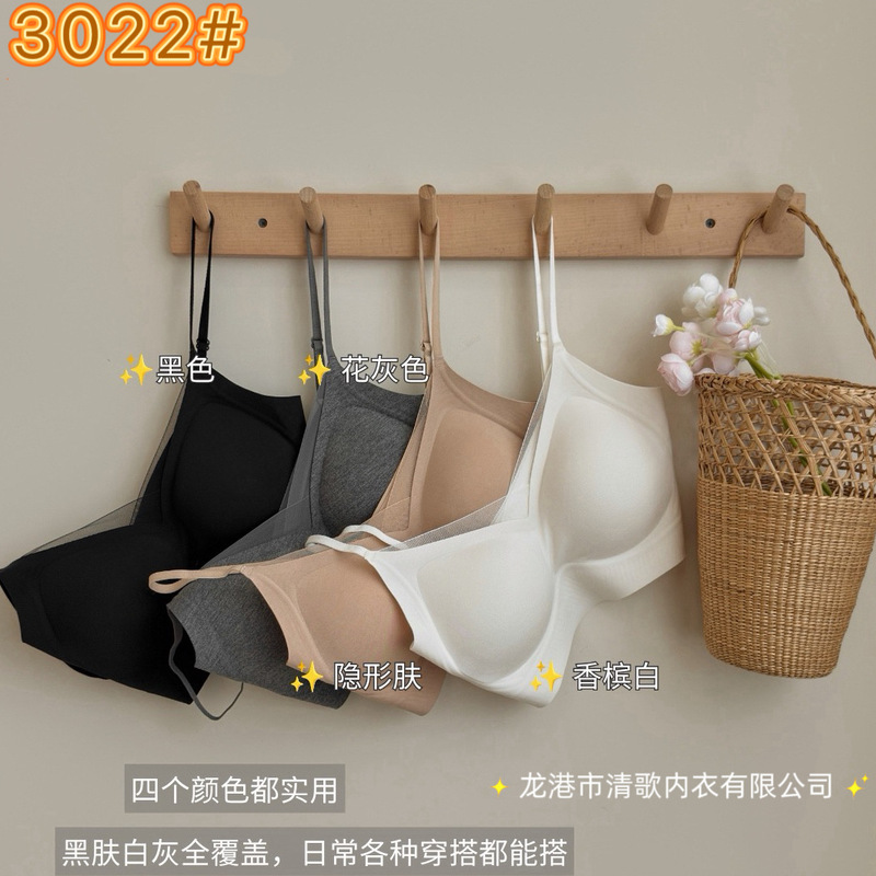 Autumn New - Hanger Pack 3022 Fixed Cup Seamless Beauty Back Bandeau V-neck Thin Strap Women's Underwear
