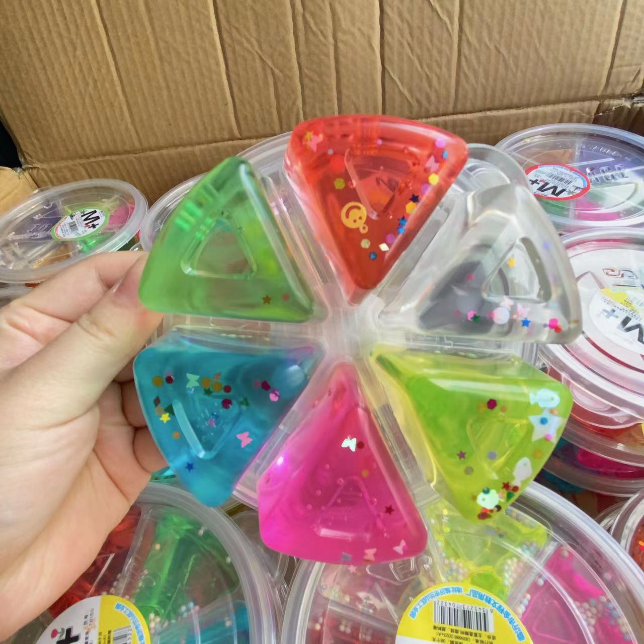 Juguetes para niños, barro de cristal, barro de color, barro de cristal de seis colores, arcilla de bricolaje, pegamento espumoso redondo de seis compartimentos, pegamento Slime M