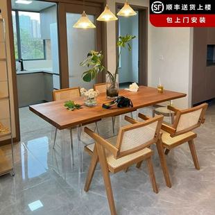 Acrylic Suspended Solid Wood Dining Table Pure Solid Wood Household Small Apartment Dining Table Creative Log Tea Table Accessible Luxury Desk