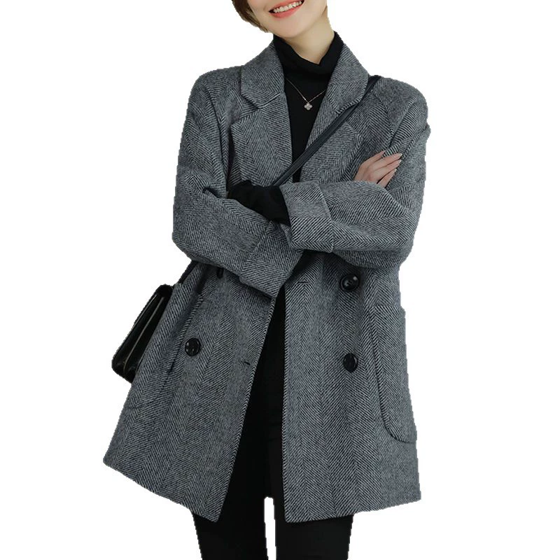 Demi‑season wool blend coat, fitted jacket, optional cotton lining, sizes M–XXXL (by catties)