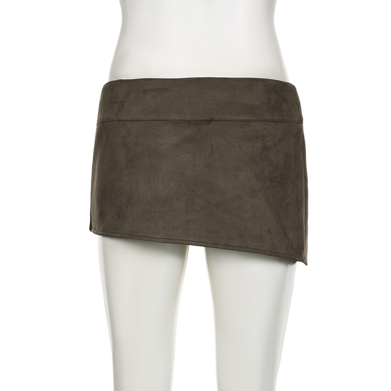 Wilderness Western Style Suede Rivet One Piece Miniskirt Ethnic Niche Pocket Splicing Low Waist Hip Skirt_ecoleips.com