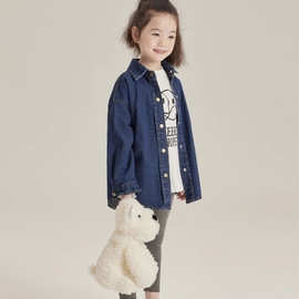 女童水洗深色牛仔衬衫2025春秋新款中大童宽松休闲外套洋气潮