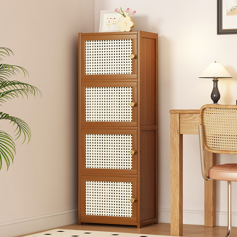 Student Bookshelf Floor-Standing Household Multi-Layer Bookshelf Dustproof Deepening Simple Bookcase with Door Narrow Gap Cabinet