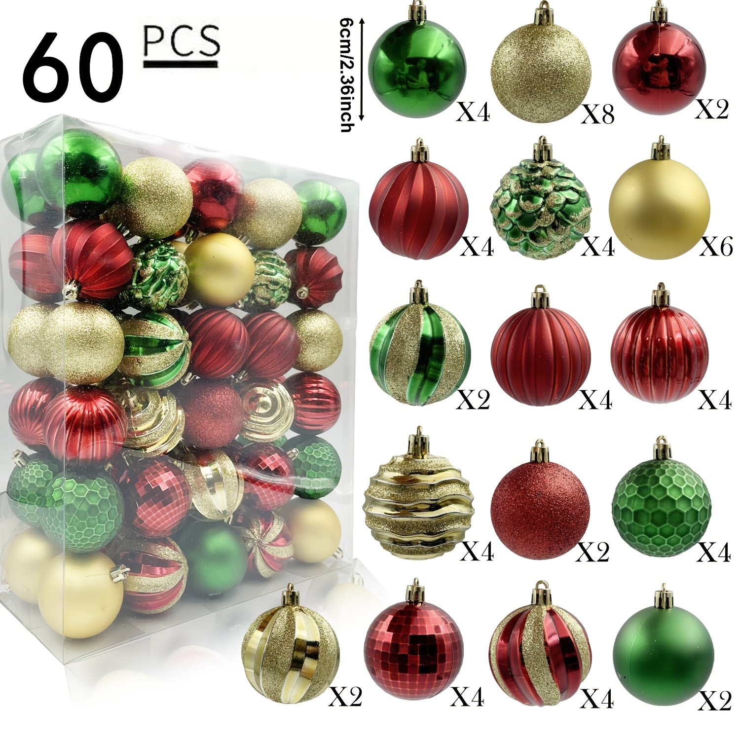 Navidad 60PCS plástico galvanizado Navidad set árbol de Navidad atmósfera festiva bola decorativa