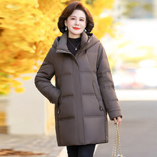 品牌正品中年妈妈羽绒服2025冬季时尚保暖白鸭绒女士防寒连帽外套