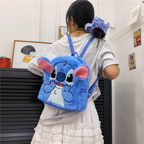 Spoof Plush Stitch Backpack  New Cartoon Girl Travel Bag Personalized Furry Cute School Bag