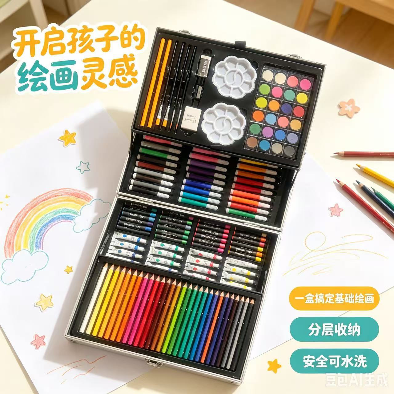 145 piezas de doble caja de aluminio pincel infantil conjunto de pintura acuarela lápiz de lápiz de colores suministros de arte pincel directo