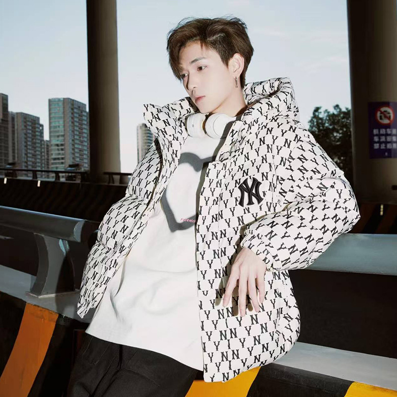 Trendy Brand New Autumn and Winter Retro Presbyopic Zipper Hooded down Jacket Casual Loose Sports Men and Women Same Style Couple Wear