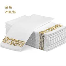 亚马逊一次性金色烫金无尘纸巾西餐厅酒店高档玫瑰金餐巾花边纸