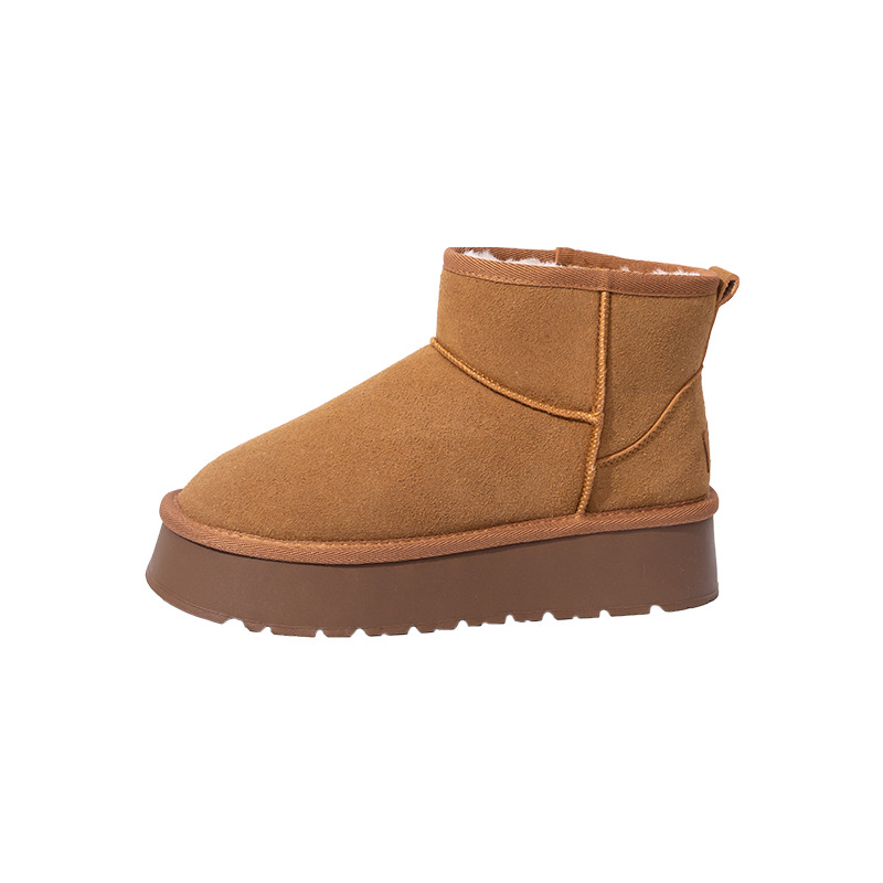 Huili nuevo tubo corto y botas de nieve de vello, botas casuales de color sólido, zapatos de algodón calientes de mujer gruesos en invierno