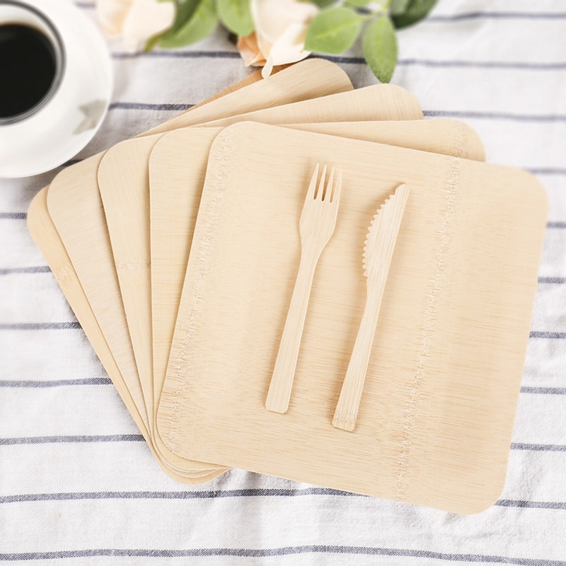 Free Shipping Bamboo Dinner Plate Disposable Bamboo Plate Degradable Cake Plate Western Dish Outdoor Picnic Environmentally Friendly Tableware