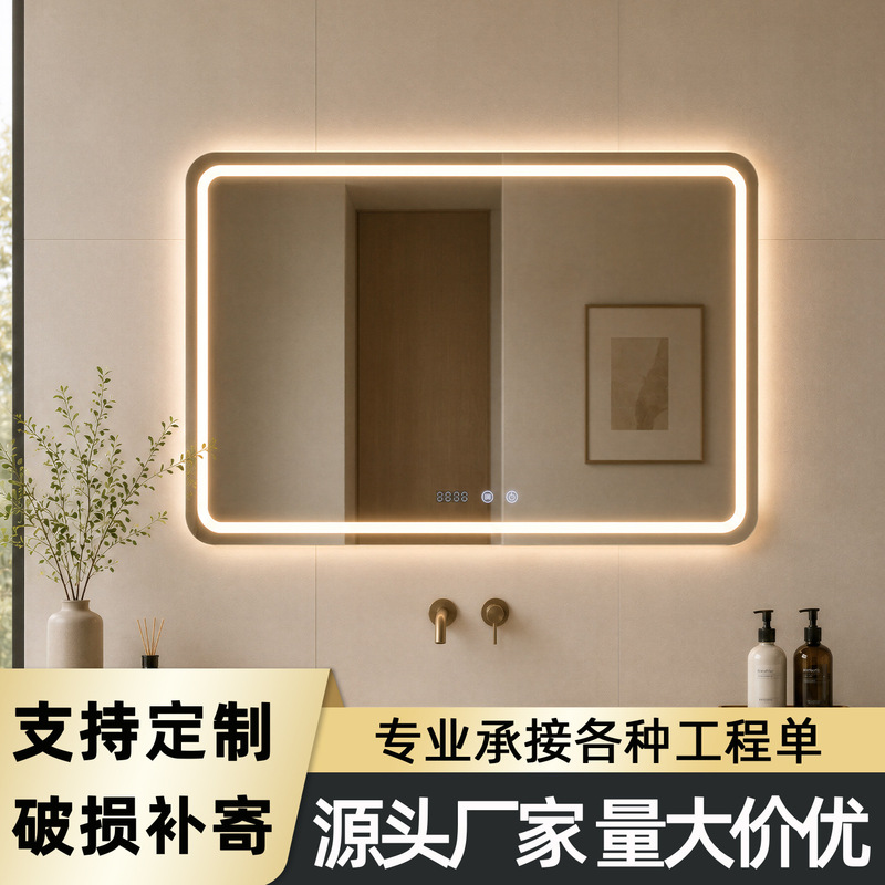 Cross-border smart glass mirror with touch screen, square wall-mounted bathroom mirror, LED-lit vanity mirror for the bathroom Cross-border smart glass mirror with touch screen, square wall-mounted bathroom mirror, LED-lit vanity mirror for the bathroom