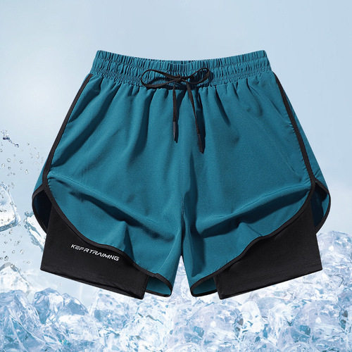 Sports cropped pants summer anti-exposure double-layer sports men and women couples shorts running outdoor fitness pants