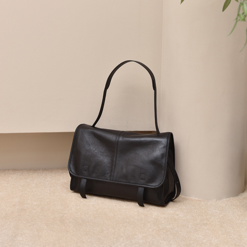2026 Song Jia Style First-Layer Vegetable-Tanned Sheepskin Shoulder Bag, American Retro Messenger Bag, Motorcycle Bag, Large Capacity Casual Bag