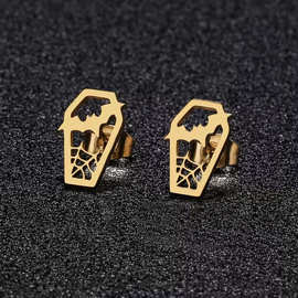 万圣节蝙蝠幽灵南瓜猫等形状不锈钢耳钉三色可选工厂现货跨境货源