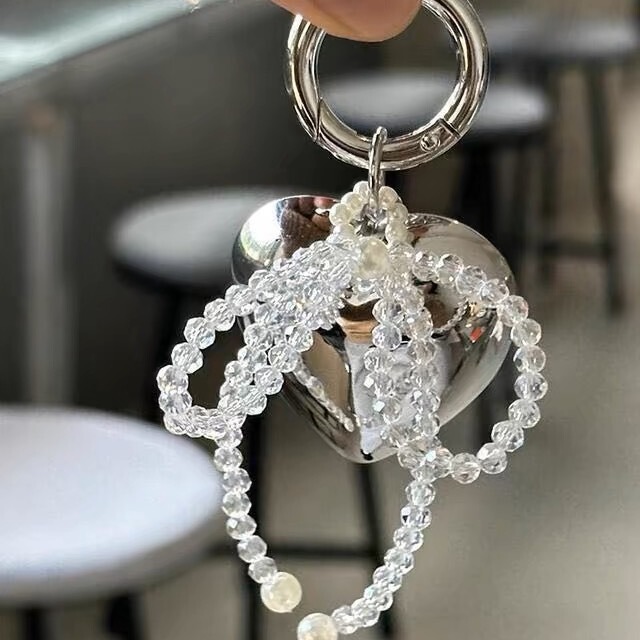 South Korea saint mango crystal bow mobile phone case pendant bag pendant silver love keychain