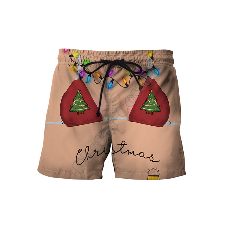 歐美時尚3D數(shù)碼圣誕節(jié)印花男士短褲寬松舒適夏季沙灘褲潮流男褲