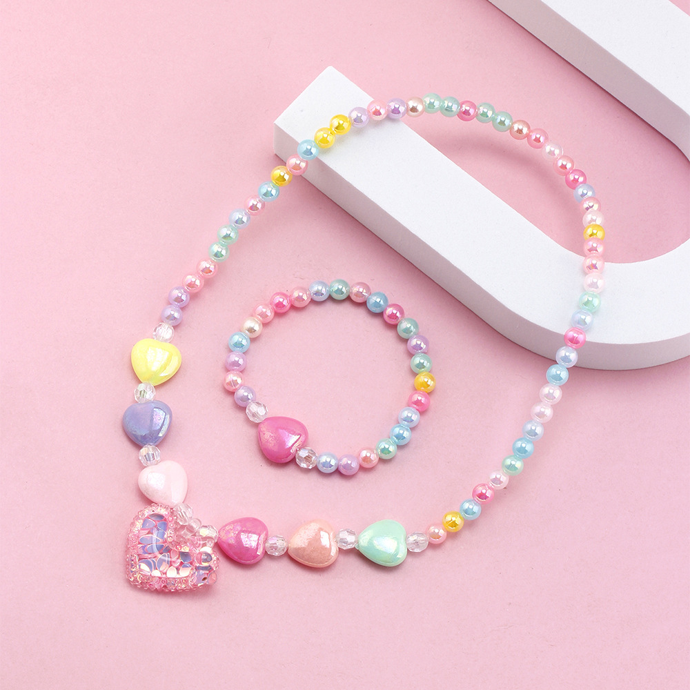 Cute Heart Shape Artificial Crystal Resin Beaded Girl's Necklace display picture 1