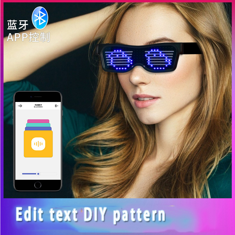 LED Bluetooth gafas luminosas APP Control de conexión de teléfono móvil dinámico luminoso multi-idioma Bar discoteca accesorios de audio