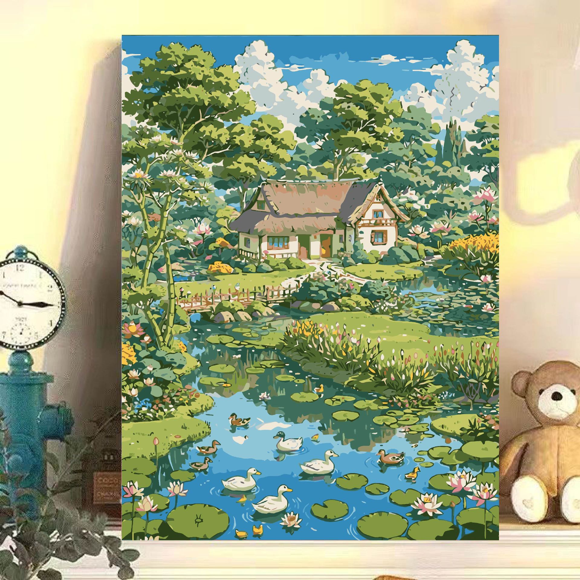 Paisaje floral diy relleno manual acrílico pintura al óleo digital de alto valor de color curado 0 pintura al óleo de relleno base en el viento