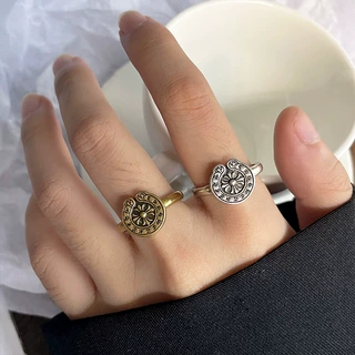 岚芷 不掉色古金指环女小众925银戒指个性朋克设计感饰品开口戒指