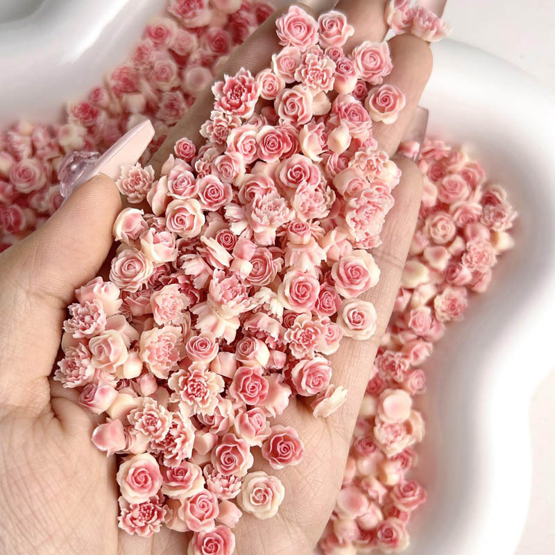 Luminous TikTok popular rose nail jewelry artificial flower vintage blooming nail material package wholesale