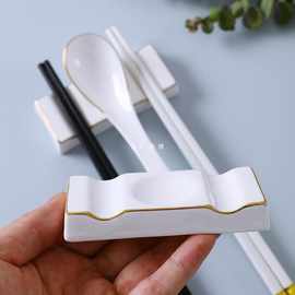 酒店筷架筷子托放双筷子架托骨瓷金边公筷勺架子陶瓷筷枕筷托筷拖