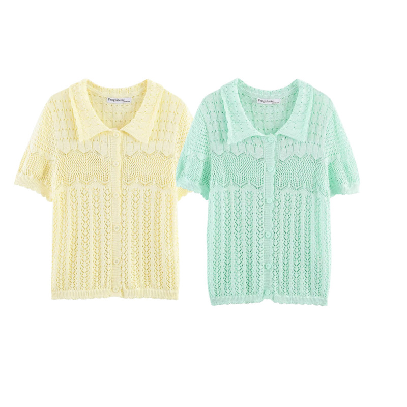 Pb&Za 2026 New Summer Style Pastel Pattern Polo Collar Short-Sleeved Knit Top 960056
