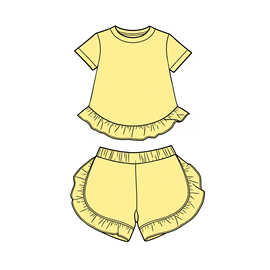 欧美精品店婴幼儿童装外贸批发女孩黄色新款夏季纯棉套装