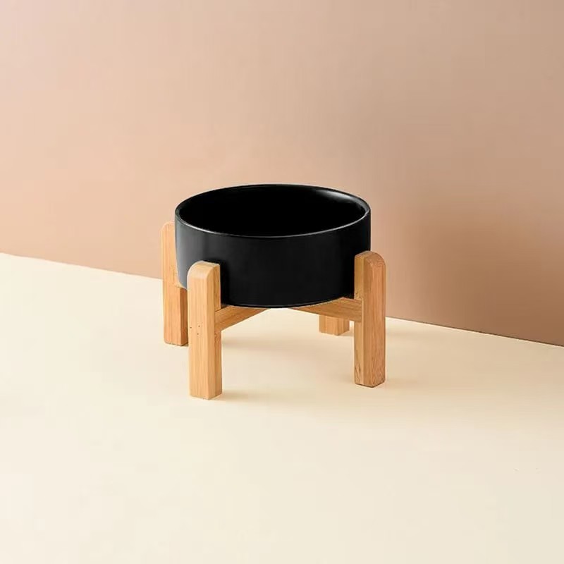Mascota perro comida tazón gato tazón de cerámica gato tazón aumento de bambú marco protección columna cervical beber tazón anti-golpe