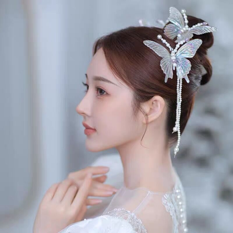 Fairy Style Butterfly Artificial Crystal Pearl Hair Clip Hair Band Ear Clip display picture 1
