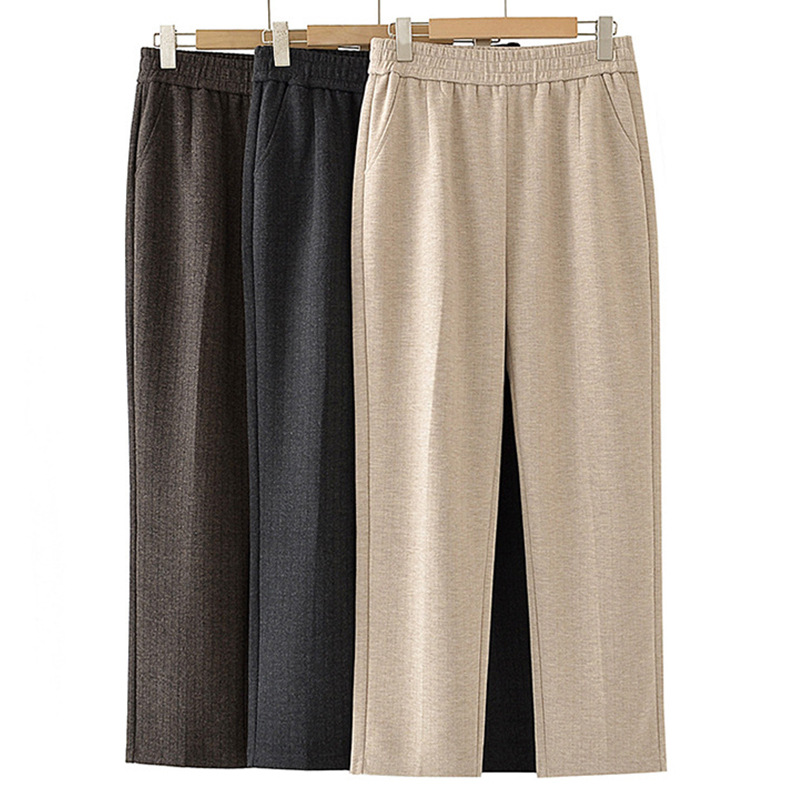 Middle-Aged and Elderly Women's Clothing, Spring 2026 Style Cashmere Pants for Outer Wear, Elastic Waist, Fleece-Lined, Large Size, Tummy-Covering, Mom-Style Long Pants